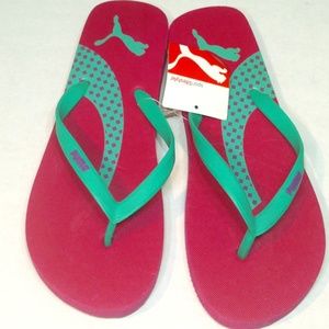 Puma Pink and Green Flip Flops